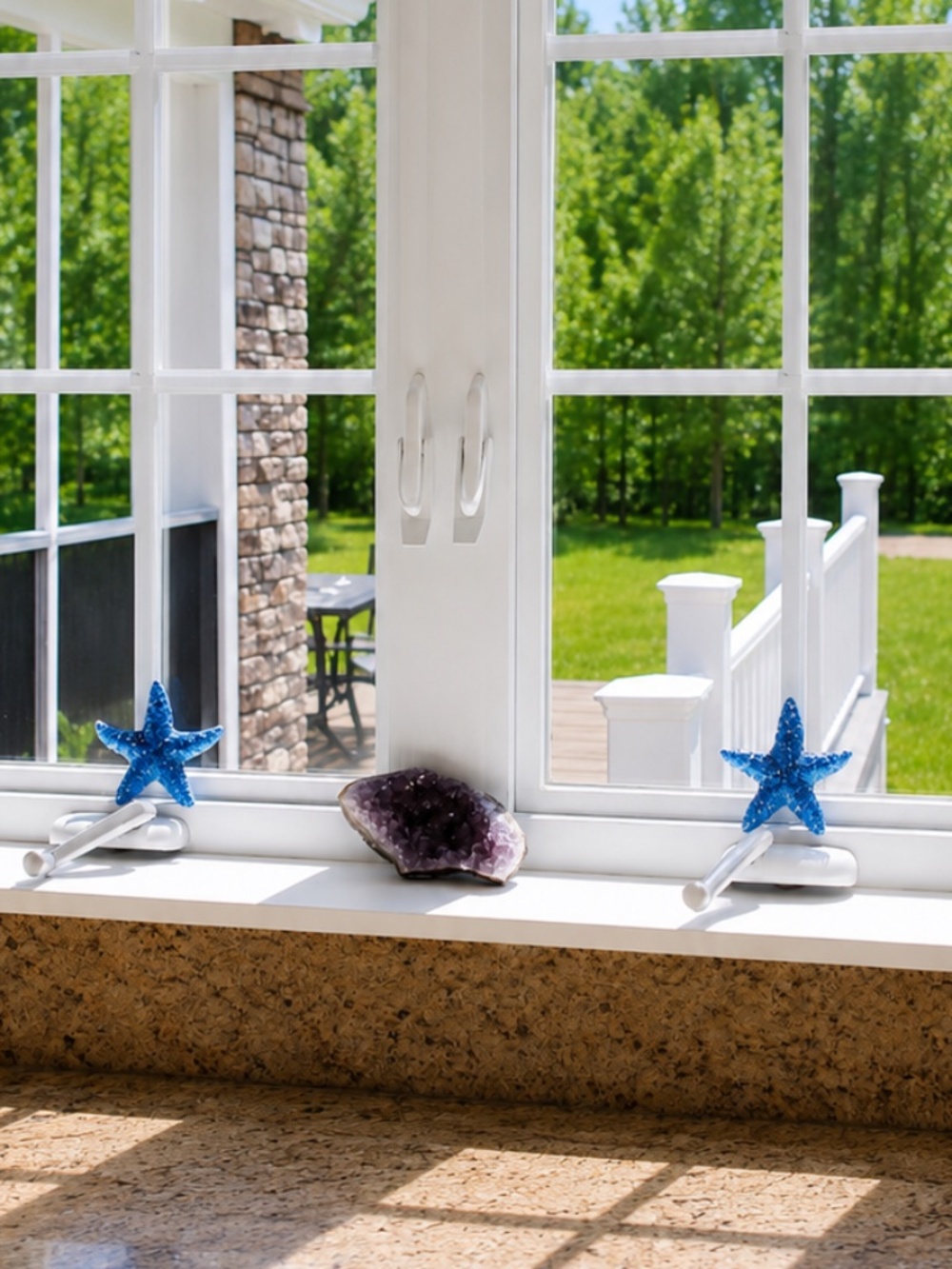 Blue Sequin Resin Starfish Set of 2 Coastal Beach House Decor